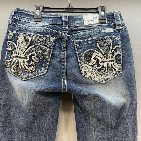 Miss Me Jeans Women's 28x35 (8) Dark Blue Standard Boot Fleur de Lis Western - Picture 1 of 15